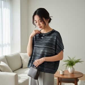 LOFT Wool‑Blend Embellished Striped Knit Top – Soft Sparkle & Cozy Chic Size XS